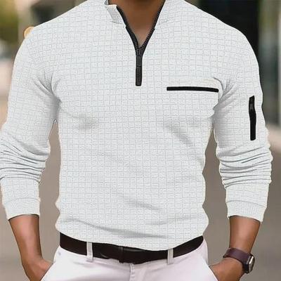 Men's Checkerboard POLO Shirt with Arm Zipper for Spring and Autumn