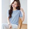 Women's Silk Blend Color Block Knitted Short Sleeve Top