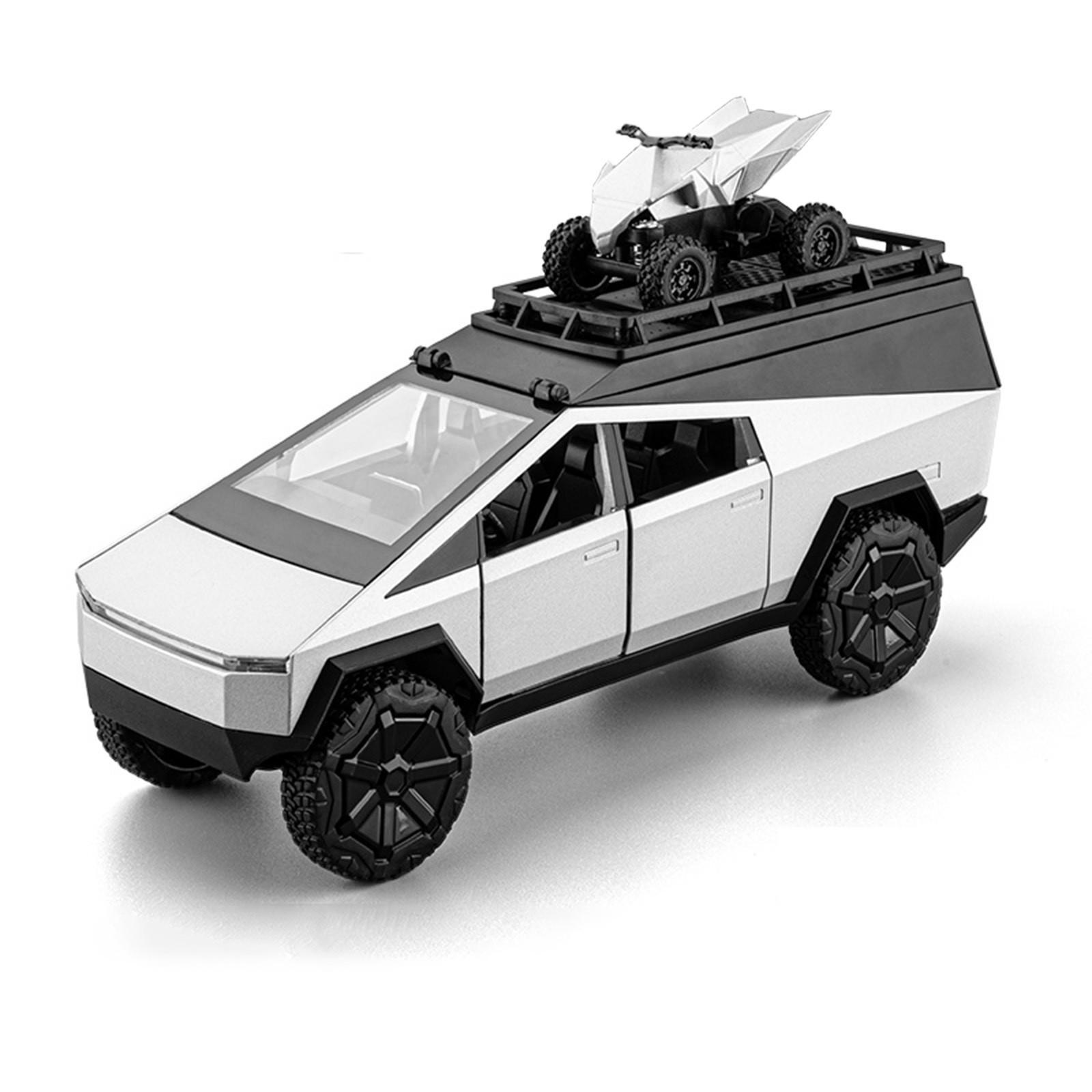 

Масштаб 1/24 Пикап Tesla Кемпинг Автодом Модель автомобиля Литой металл Игрушечные транспортные средства Модель автомобиля Звук Свет Коллекция Детская игрушка Подарок серый