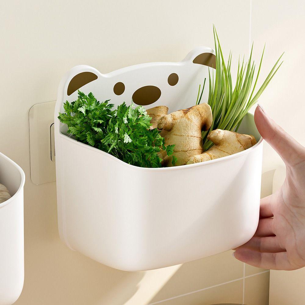 Self Adhesive Wall Mounted Storage Box Cartoon Bear Pen Holder Cute Storage Shelf  Kitchen Bathroom