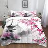 3D Sakura Double Duvet Cover, Japanese Theme Cherry Blossoms Bedding Set, Microfibre Quilt Cover Set and Pillowcases 50x75cm