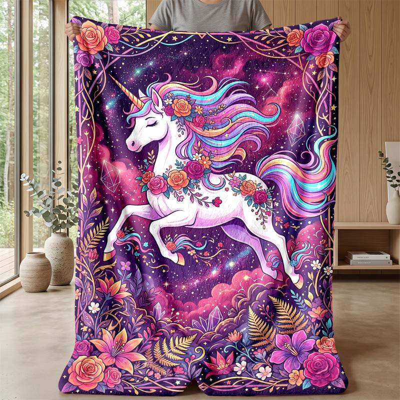 Royal Unicorn with Crystals Theme blanket Lightweight Warm Flannel Blanket Decorative Throw Blanket for Home Decoration