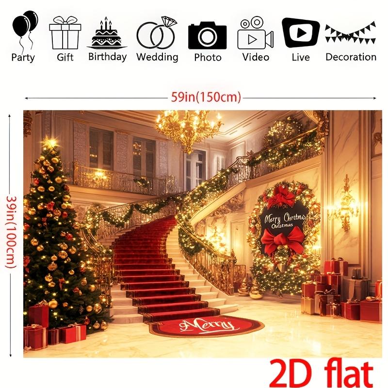 2D flat 1 Christmas luxurious hall polyester background fabric, magnificent staircase, suitable for Christmas home decoration