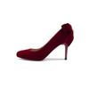 2025 Wedding Shoes Round Head Velvet Single Shoes Women's Medieval Bow High Heels