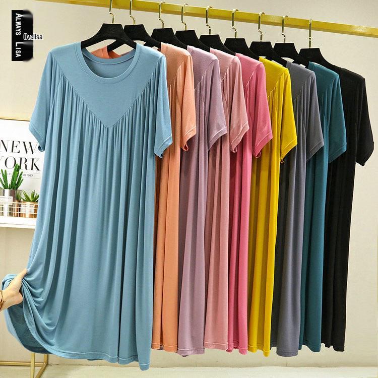 Dámská noční košile plus size A-střihu s plisováním - Letní modal