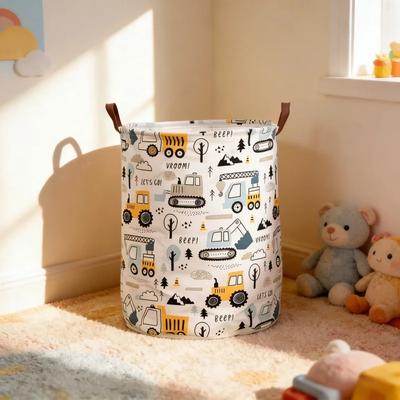 Construction Vehicle Design Laundry Basket Large Capacity Cartoon Print Foldable Sturdy Portable Home Organization Supplies