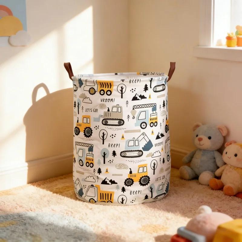 Construction Vehicle Design Laundry Basket Large Capacity Cartoon Print Foldable Sturdy Portable Home Organization Supplies