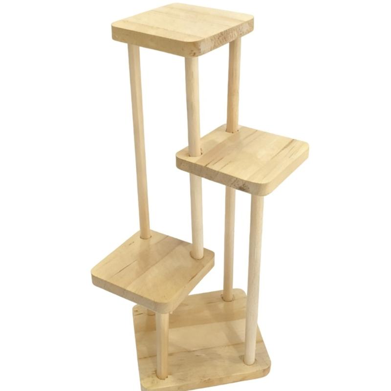 MultiLevel Flower Display Shelf For Miniature Plant And Scene Decoration Natural Wood Furniture Doll House Accessories