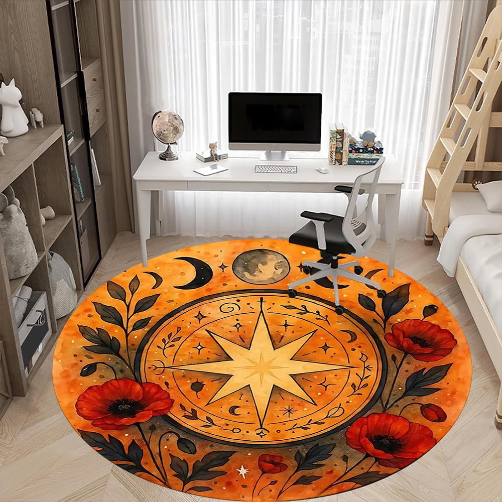 1PC Wicca Moon Phase Office Round Area Rug, Indoor Mat Suitable For Office, Under Office Chairs Bedroom Living Room Home Decor, Room DecoT1223076