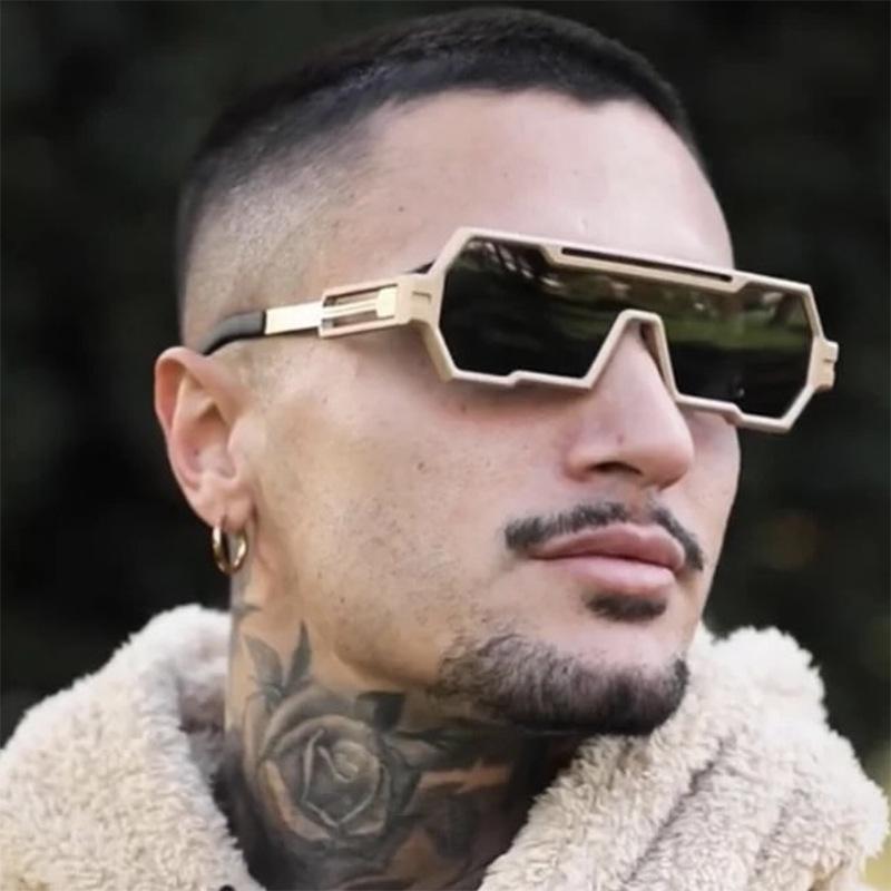 Men's Retro Steampunk Polygon Sunglasses - One-Piece, Irregular, High-End Street Style