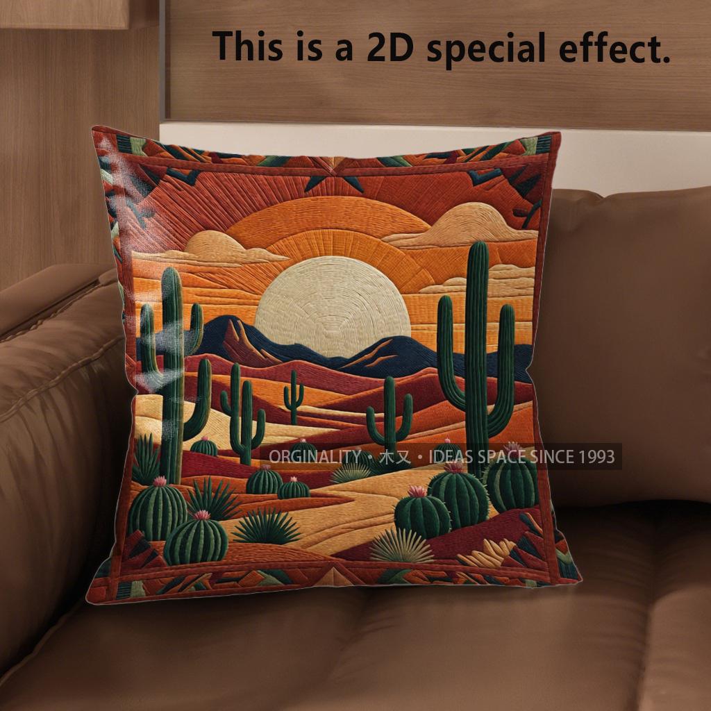 2D Southwestern Desert Sunset Throw Pillow Covers Pattern Cushion Cover Suitable For Sofa Bedroom Car Pillow Cover