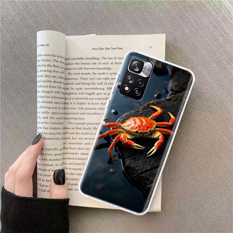 Unique Animal Crab Phone Case For Redmi Note 13 12 Pro Plus 14 15 Pro 5G 11 11T 11E 11S 10 Pro 10S 9 9S Cover Cell Clear TPU Cap