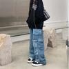 Blau gewaschene Cargohose mit mehreren Taschen, Y2k-Retro-High-Street-Mode, hohe Taille, Jeans, Paar, Harajuku, einfache lässige Hose mit weitem Bein