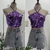 Halter Crop Top with Sequins and Open Back (Style 1083)