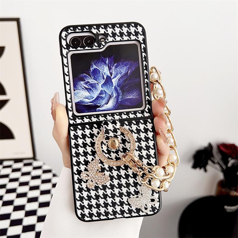 

Модный чехол-подвеска с рисунком «гусиные лапки» для телефона Samsung Galaxy Z Flip 5 3 4, чехол с милым кольцом-цепочкой на палец Foroppo Find N2, флип-чехлы oppo Find N2 Flip золотой