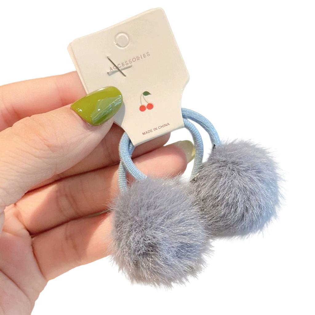 1 Pair Plush Ball Hair Rope For Girls Cute Dopamine Rubber Band Children's Small Hair Circle Meatball Head Hair Accessories