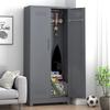 Broom Storage Cabinet With Locking Doors And Shelves, 65" H Metal Storage Cabinet With Hanging Rod & S-Hooks, Cleaning Tool Storage Cabinet