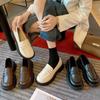 Small Leather Shoes for Women Autumn British Style Black Thick-soled Loafers One-step Uniform Shoes