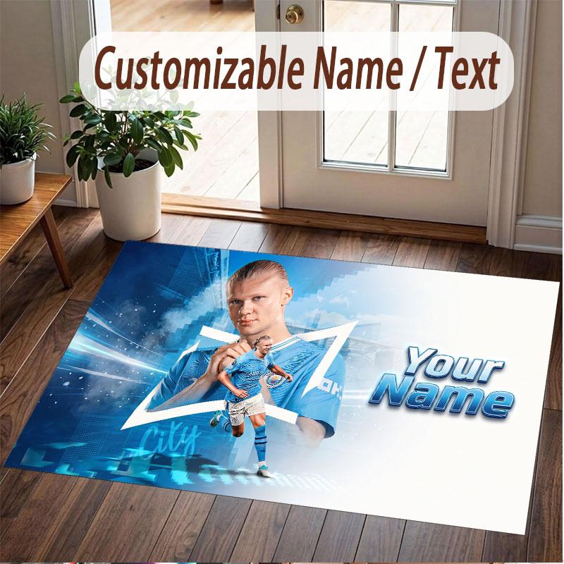 Custom Rug Erling Haaland Pattern Print Name Text Soft Non‑Slip Floor Carpet for Home Indoor Decoration