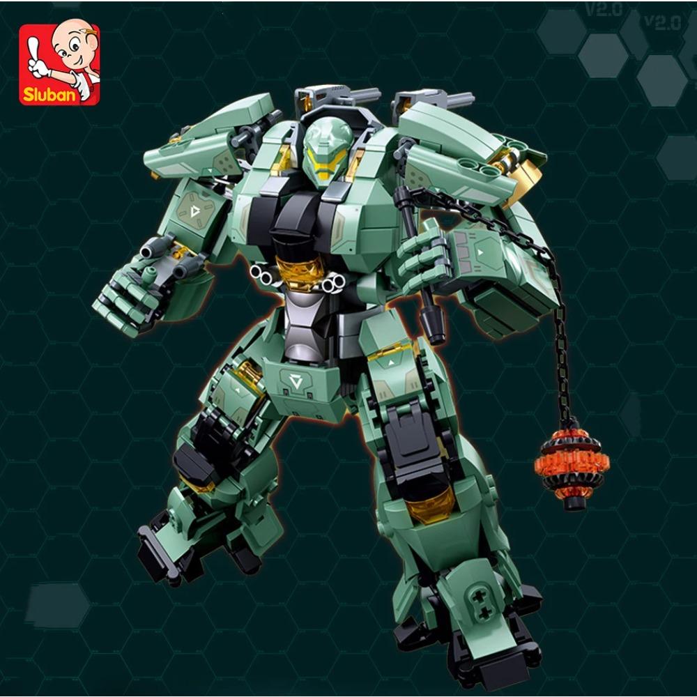 542pcs Sluban Green Warrior Robot With Chain Hammer Building Blocks Toys, Robot Battle Armor Assembling Educational Toys(No Box)