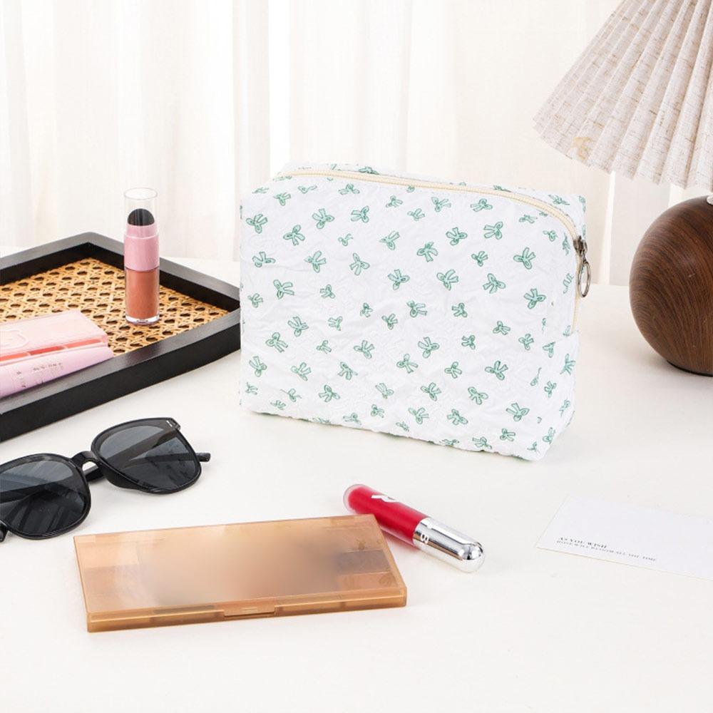 

Portable Bow Makeup Bag Multifunctional Large Capacity Cosmetic Organizer Toiletry Handbag Women зелёный