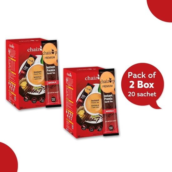 Chaizup Premium 1 Min Instant Masala Tea Premix - 20 Sachets | Masala Flavours | 20 Servings | 280g (Pack of 2)
