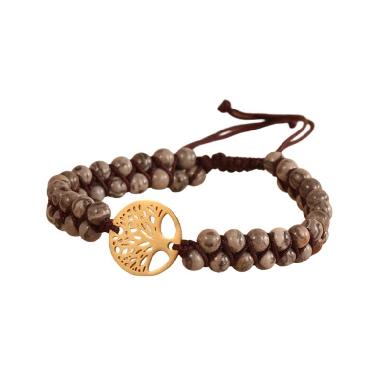 Verstellbares Unisex Armband mit natürlichen Türkisperlen, zweireihig, mit Baum-Anhänger für einen stilvollen Look