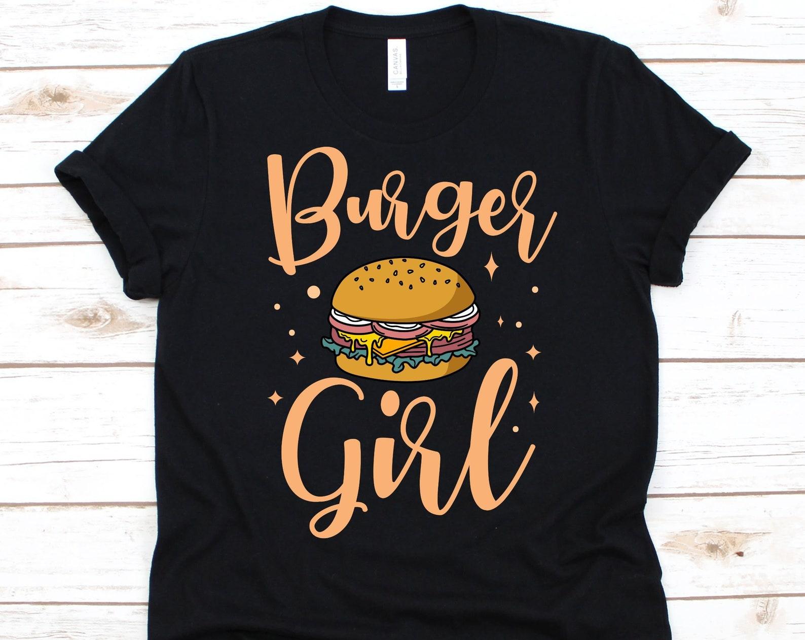 Burger Girl Shirt, Cute Burger Design For Women, Gift For Foodies, Hamburger Eater Graphic, Burger Lover Graphic, Beef Burger, Snack T-Shirt 2XL