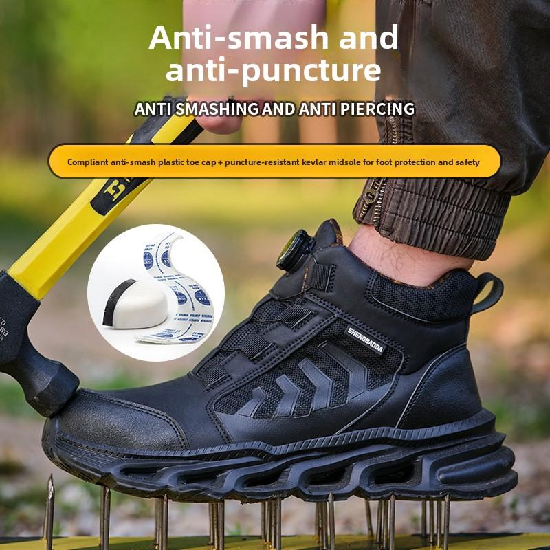 Zimní pracovní boty pánské plastová špička tenisky staveniště lehké protiskluzové bezpečnostní boty s otočným knoflíkem bezpečnostní boty