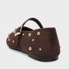 Round Toe Rivets Women Mary Jane Shoes Brown Faux Suede Metal Belt Non-slip Soft Sole Retron Design  Spring Ladies Flats