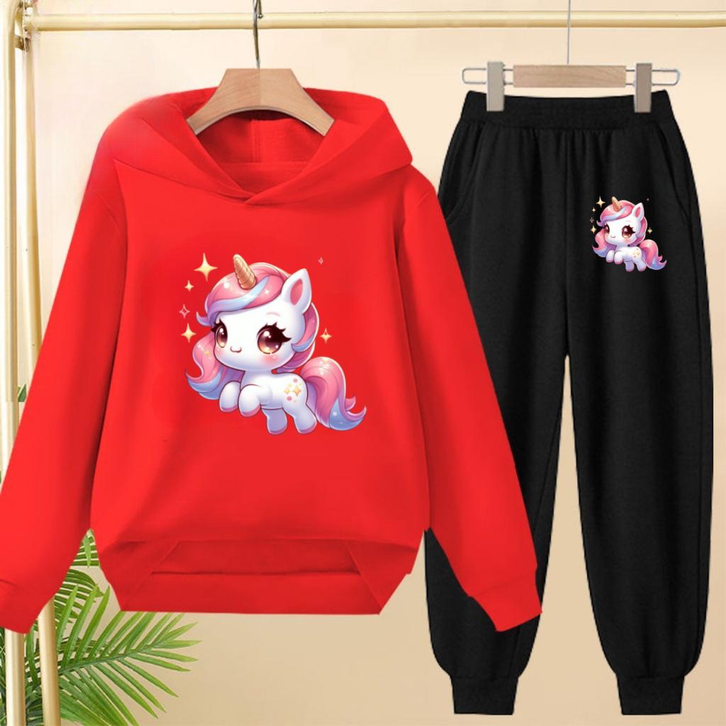 Kids Clothes Cute Unicorn Print Hoodie Sportswear Coat+Pants 2P Boy Girl Toddler 3-12Y Leisure Top Fashion Sunshine Charming Set