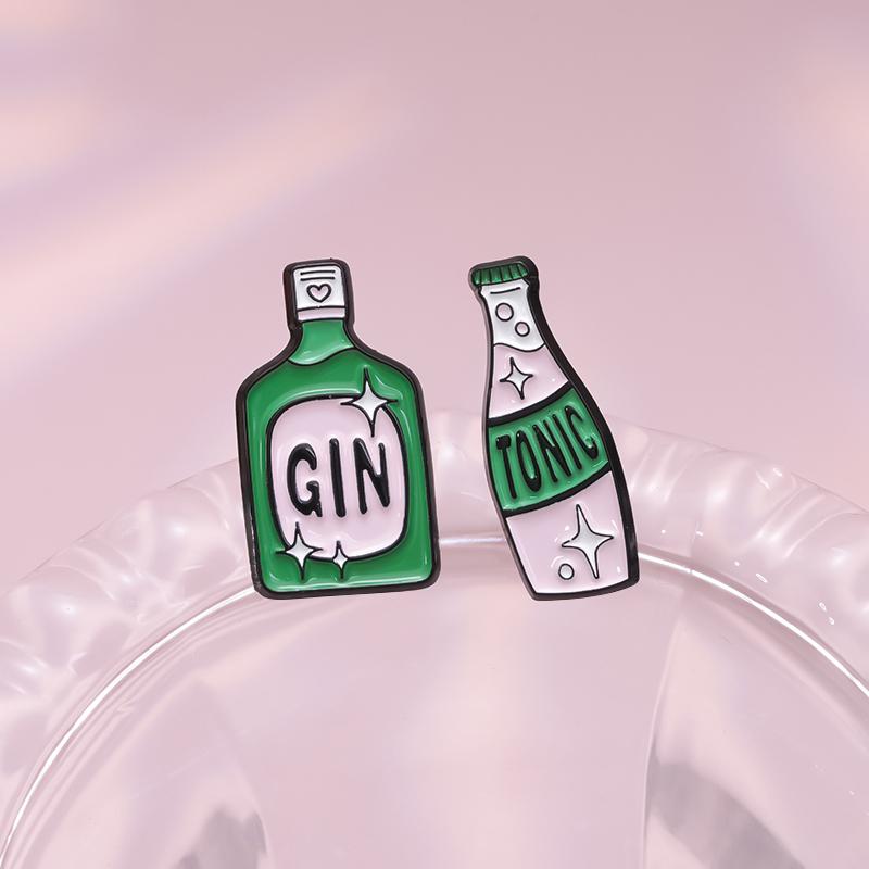 Wine Bottle Enamel Pins Custom GIN TONIC Brooches Lapel Badges Cartoon Funny Jewelry Gift for Friends