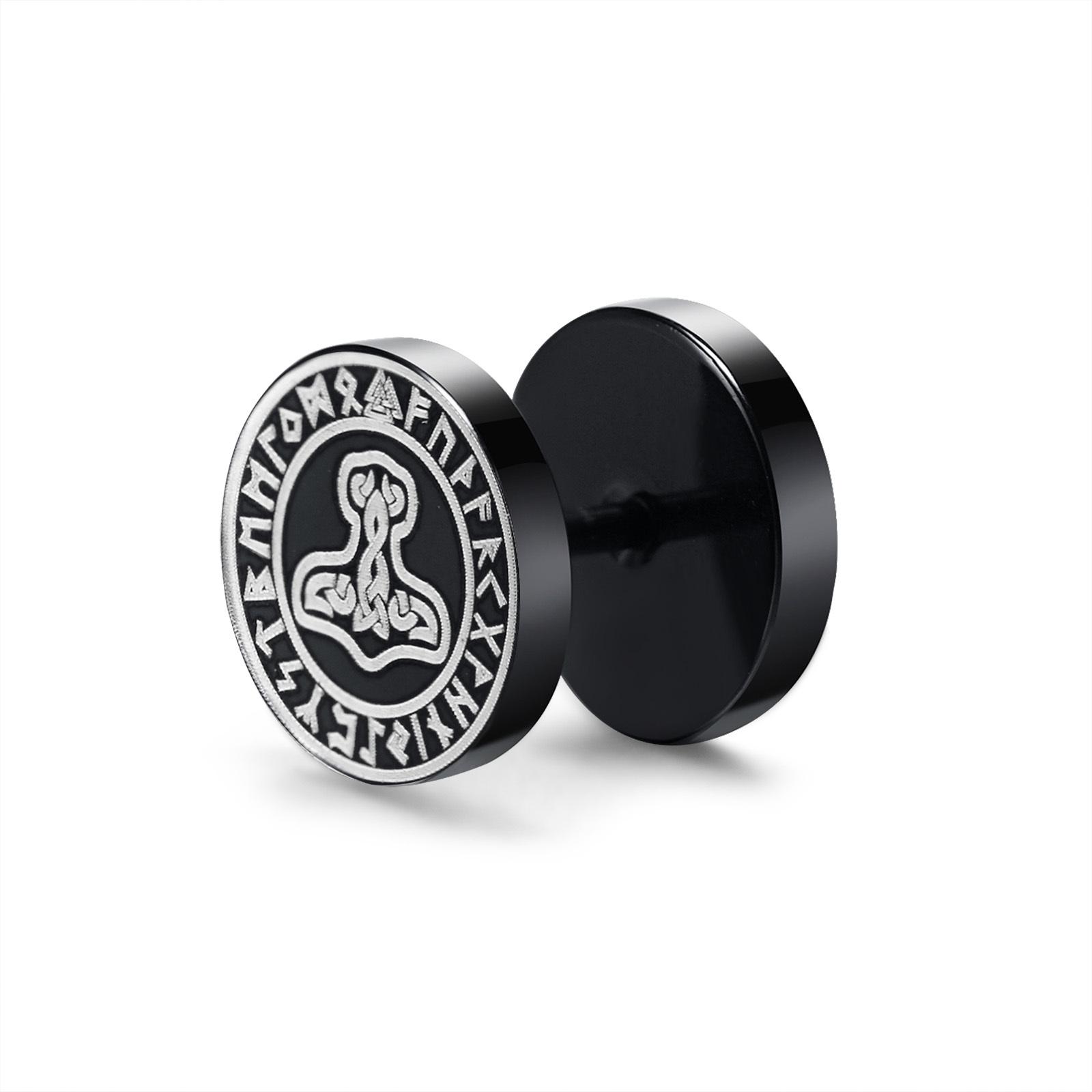 Vnox Mens Viking Black Stud Earrings,Vegvisir and Norse Valknut, Cool Punk Stainless Steel Norse Viking Set Male Earrings