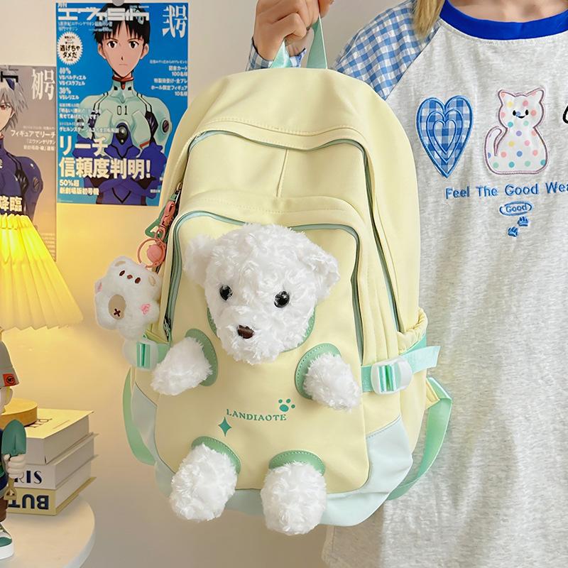 Backpack cute bear schoolbag junior high school girls college students new backpack niche Mori versatile bag