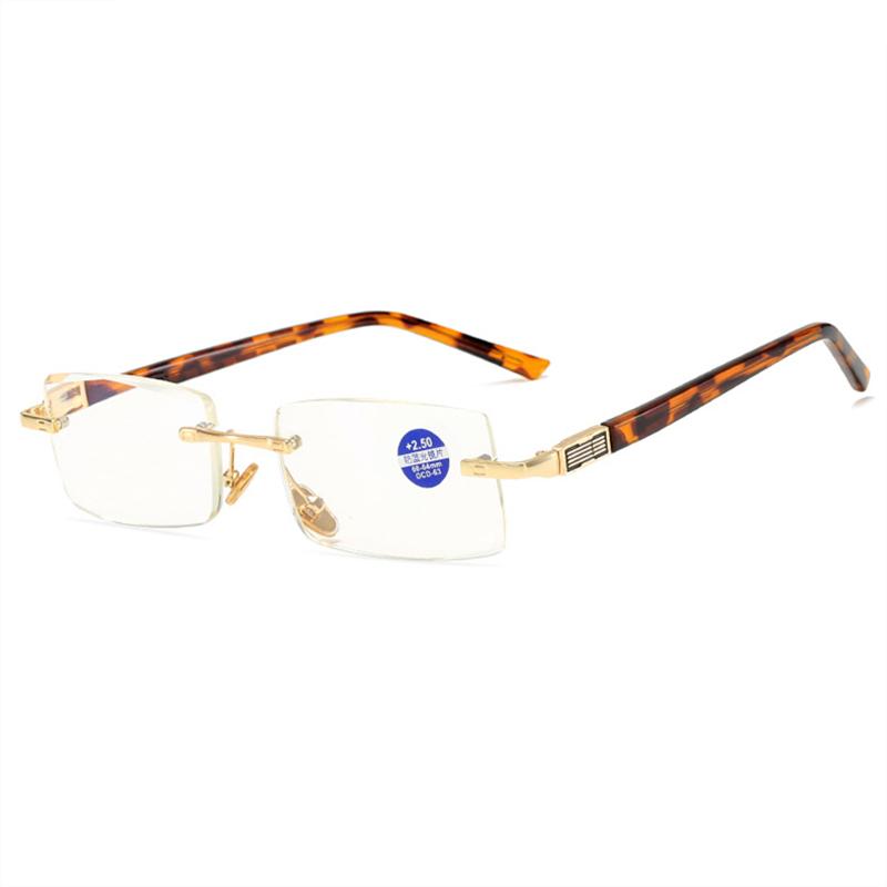 

High Quality Anti Blue Light Reading Glasses Luxury Crystal Len Frameless Presbyopic Eyeglasses Unisex Optical Far Sight Eyewear 1.0