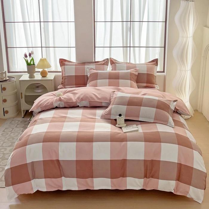 Plant Thickened Three Four Piece Bed Sheet Set Blue And White Large Grid