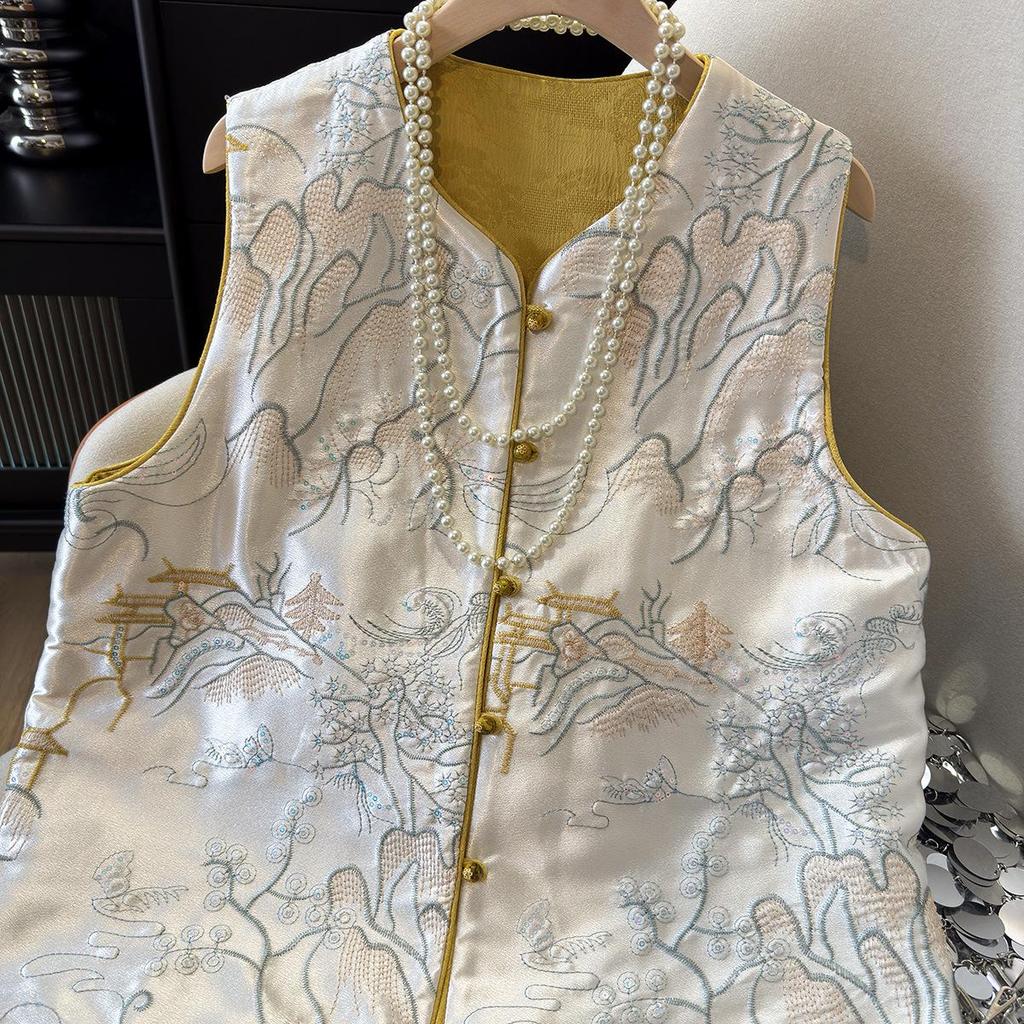 Women's Double-Sided Embroidered Chinese Style Vest and Loose Shirt Set for Spring and Autumn 2025