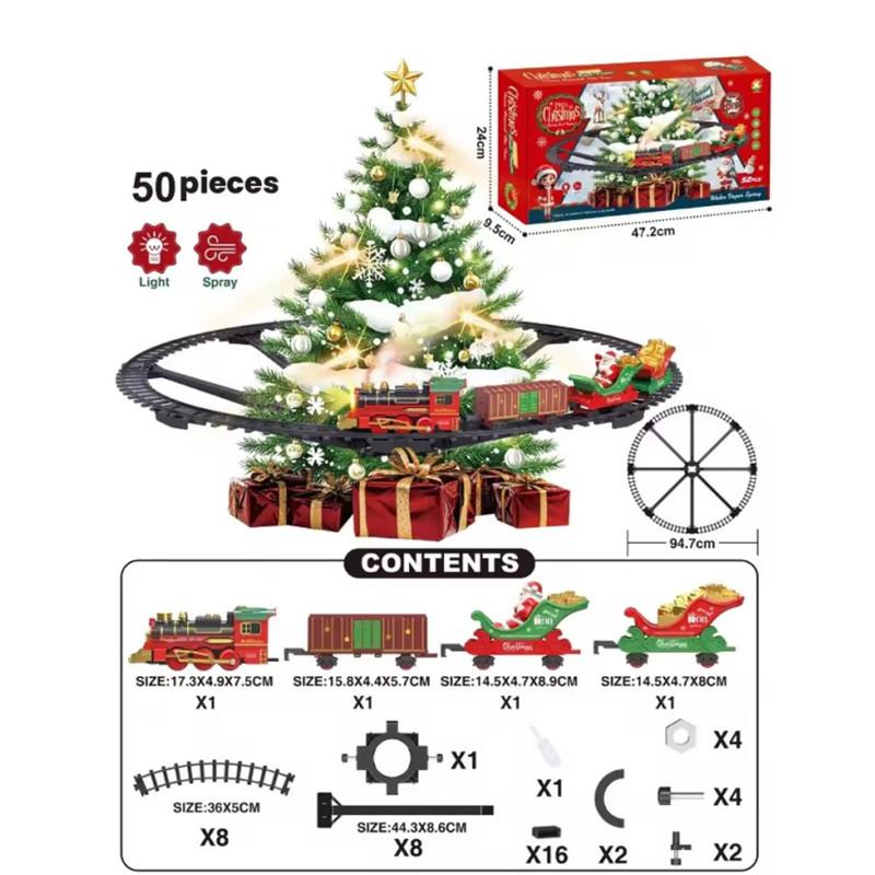 

Игрушечная электрическая железная дорога, вагончики, рождественские подарки, классический железнодорожный локомотив, модель грузовиков, игрушки со светом и музыкой для мальчиков, девочек, детей Christmas Tree Train разноцветный