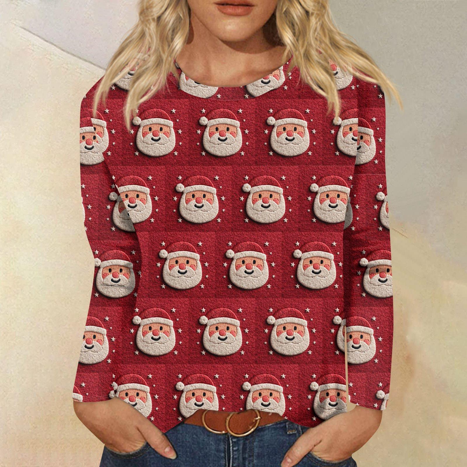 

Женское свободное удобное повседневное модное худи с круглым вырезом и рождественским принтом, с длинными рукавами XL