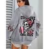 Felpa con cappuccio casual larga da donna, top stampato street fashion
