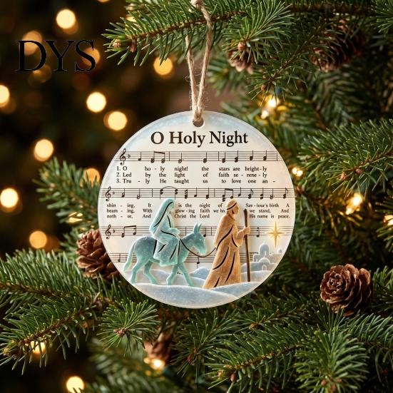 Home Garden Window Decoration Sea Glass Christmas Hymn Ornaments, Handmade Music Sheet Nativity Hanging Decoration, Traditional Tree Baubles