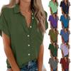 Dámská Módní Ležérní Kapsa Krátký Rukáv Límec Košile Top