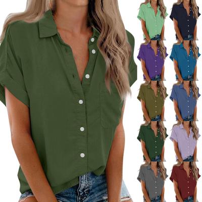 Women's Fashionable Casual Pocket Short-sleeved Collared Shirt Top