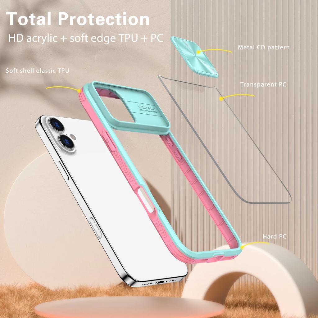 Luxury Crystal Clear Slide Camera Protection Case for IPhone 16 Pro Max 15 14 13 Plus Mini Acrylic Hard Transparent Back Cover