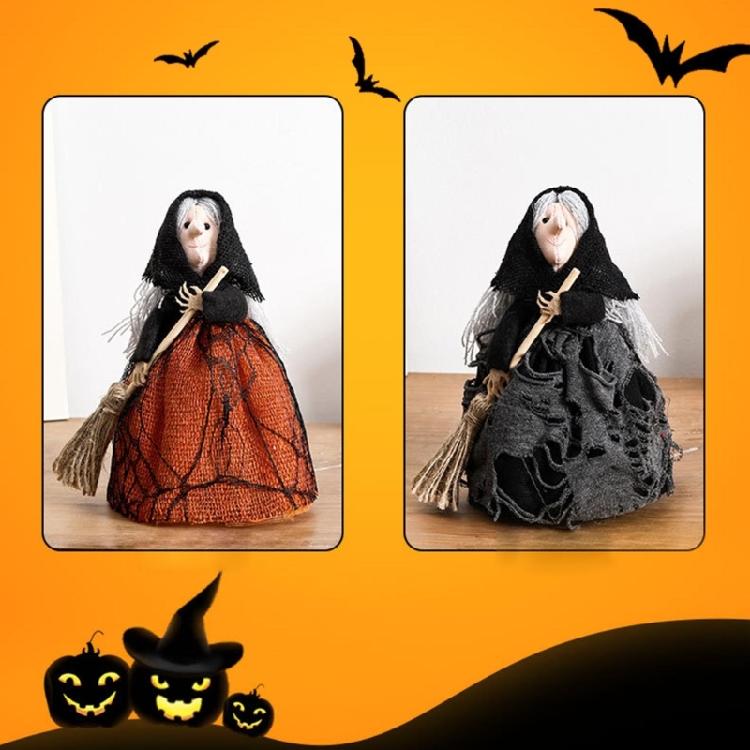 Haunting Halloween Decorative Witch Broom Personalized Fabric and Wood Witch Broom Sculpture for Halloween Celebration