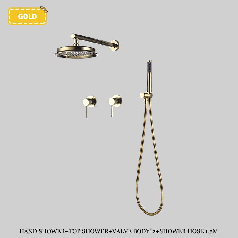 

Настенный роскошный матовый золотой душевой гарнитур, скрытая душевая система, латунный смеситель для горячей и холодной воды, душевая лейка для ванной комнаты