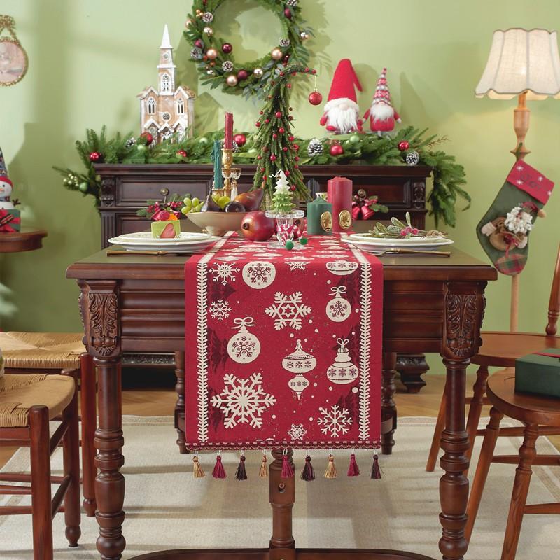 Christmas Tree Table Runner Tassel Home Decor Tablecloth Bed End Scarf