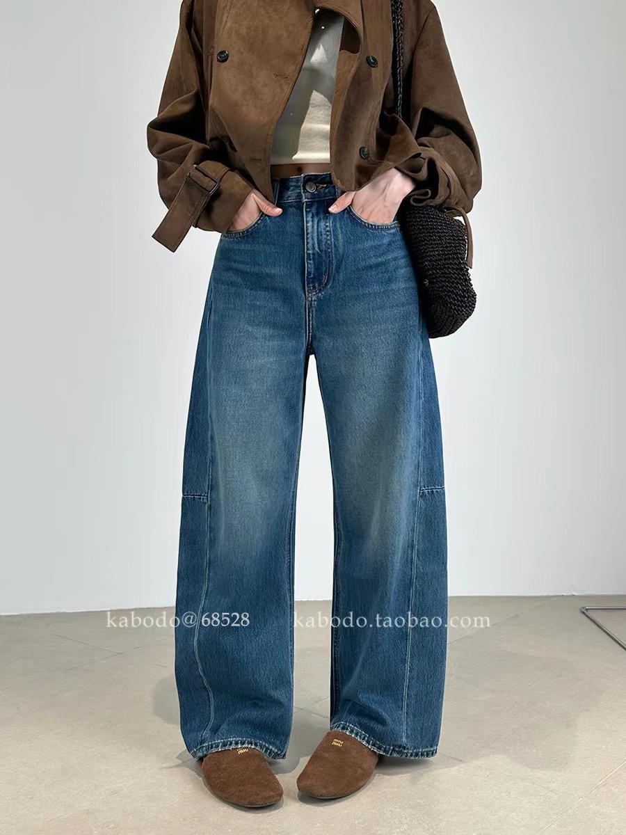 Kabodo Women s 2025 Autumn Retro High-Waisted Wide-Leg Slimming Jeans Medium синий