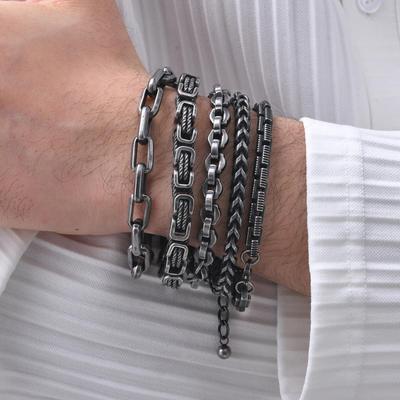 Erkek Retro Paslanmaz Çelik Zincir Bileklik,Punk Geometrik Zincir Baklalı Bileklik Hediyeler