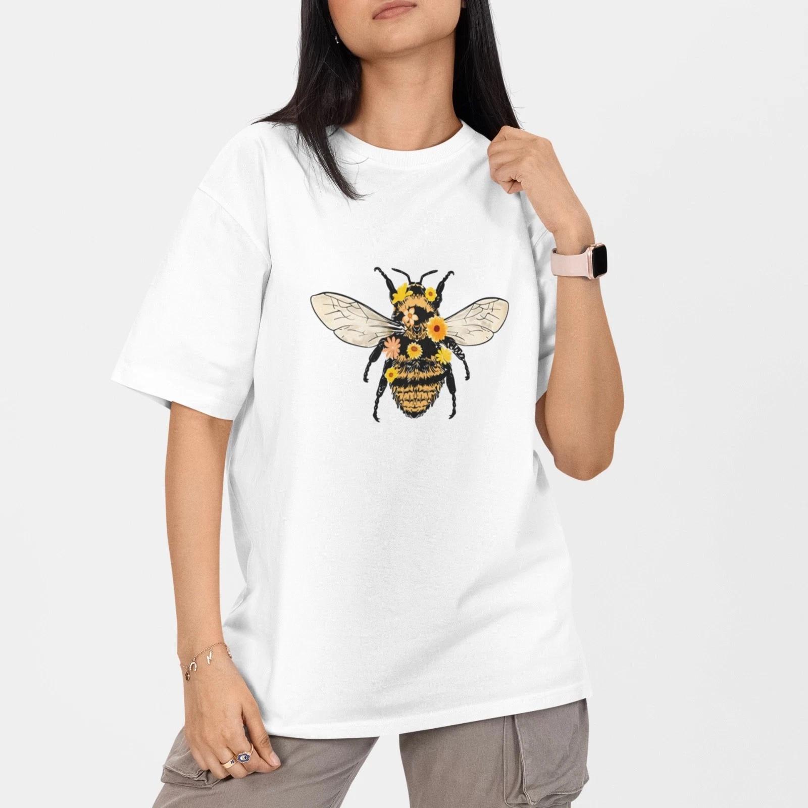 Floral Bee T Shirt Cute Bumble Bee Graphic Tee Nature Lover Gift Botanical Shirt XXXL